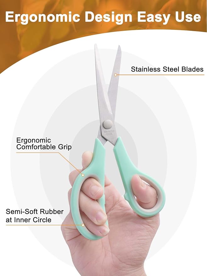 Craft Scissors Set of 4, Stainless Stee Blades, Sharp, Comfort Grip, Scissors All purpose for Office School Home Fabric Sewing DIY Craft Cutting, 8.5''/7.5''/6.7''/5.5'', Green