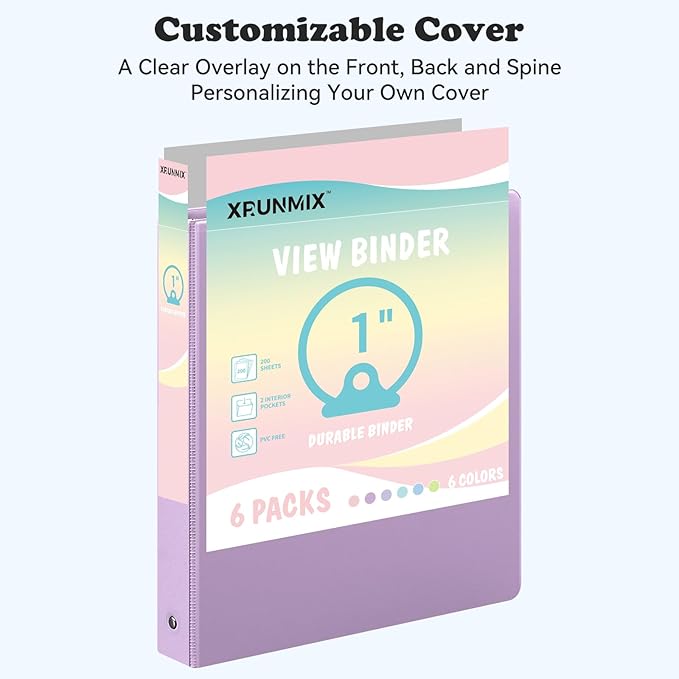 1-inch 2-inch 3-Ring Binder with Pockets, Basic Binders 1''2'' Color Binders, Holds Letter Size 8.5'' x 11'',200/450 Sheet Capacity, Bundle 6 Pack for Back to School (1'' Pink - 6 Packs)