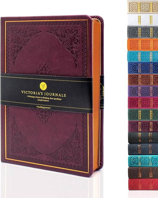 VICTORIA'S JOURNALS Mini Notebook Pocket Vintage Embossing Journal Hard Cover Lined Old Looking Travel Diary Gilded Edge Ribbon Bookmark, 6.5'' x 4.7''