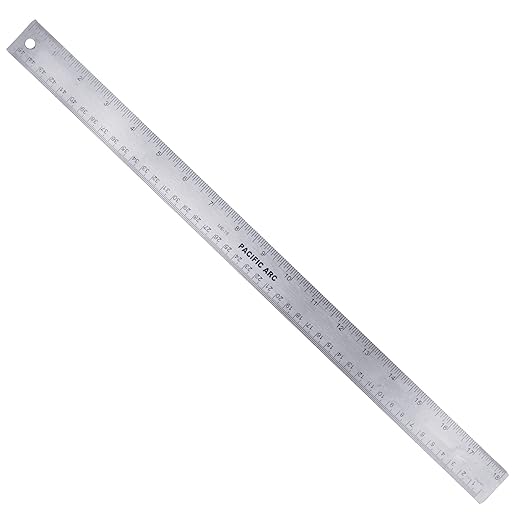 Stainless Steel 18 Inch Metal Ruler Non-Slip Rubber Back, with Inch and Metric Graduations