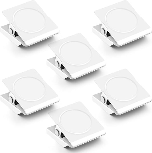 Grtard 6Pack Magnetic Clips Heavy Duty, White Magnet Clips for Fridge, Refrigerator Magnets, Strong Magnetic Clip,Scratch Free Magnets with Clip for Refrigerator, Whiteboard, Cruise, Locker