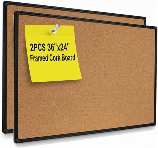 2 Pack 36 x 24 Inch Cork Notice Board Bulletin Message Memo Pin Board, Black Aluminum Frame