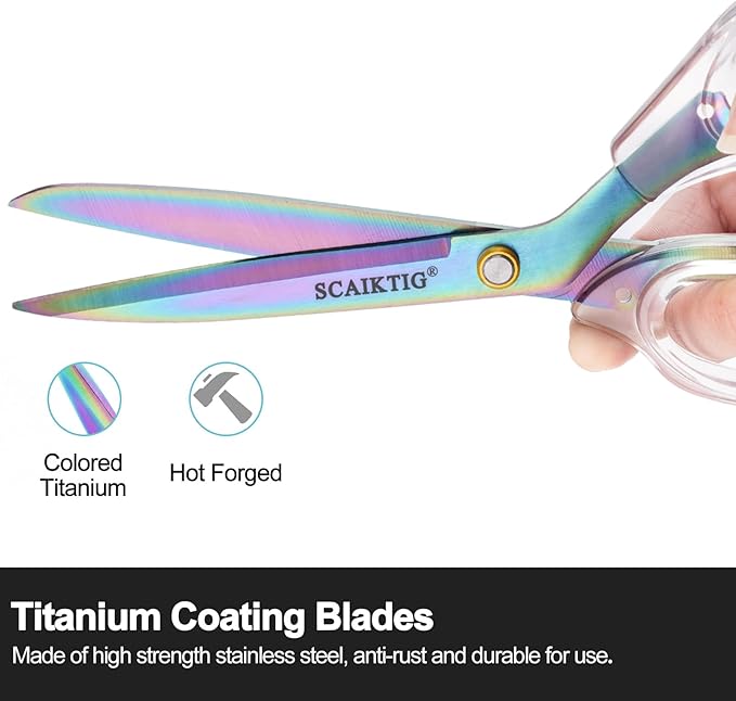 Acrylic Scissors, 4-Pack (9.4"/8"/6.8"/4"), Clear Comfort-Grip Handles, Titanium Coated Blades, Sharp, Heavy Duty, Ambidextrous, Transparent + Rainbow