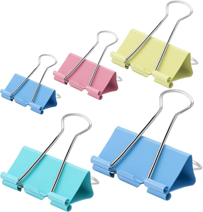 OWLKELA 100 Pcs Colored Binder Clips, Paper Clamps, Paper Binder Clip, Assorted Sizes, Metal Colorful Binder Clips, Ideal for Office, Home and School Supplies