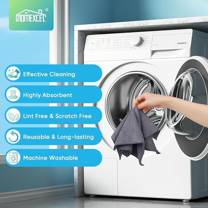 HOMEXCEL Grey Microfiber Cleaning Cloth, 12 Pack Premium Microfiber Towels for Cars, Lint Free, Scratch-Free, Highly Absorbent, Reusable Cleaning Rags for Car, Household, Kitchen, Window, 11.5"X11.5"