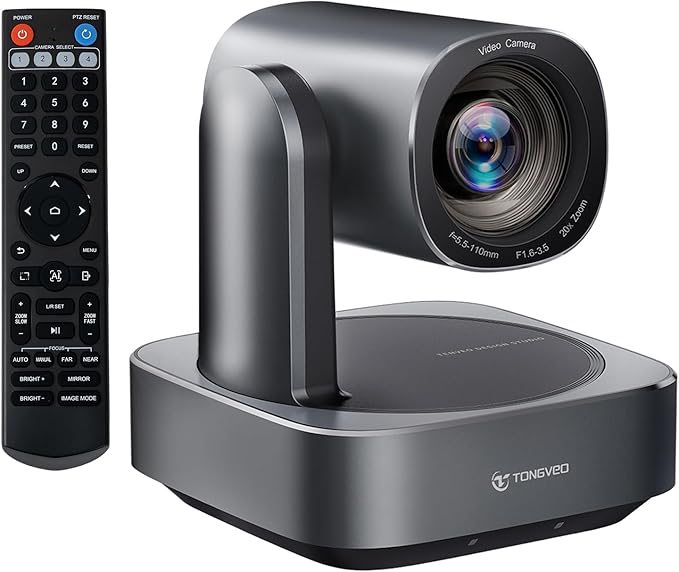 AI Auto-Tracking PTZ Camera 20x Optical Zoom HDMI USB IP Live Streaming Camera 1080P 60fps Video Conferencing System POE Supply for Church Services Worship Education Work with Zoom Team vMix OBS