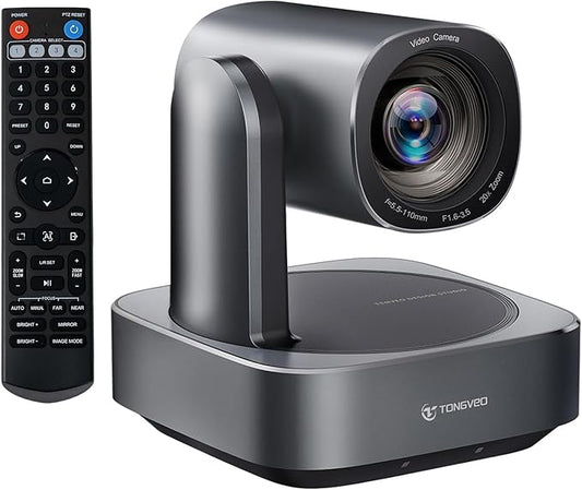 AI Auto-Tracking PTZ Camera 20x Optical Zoom HDMI USB IP Live Streaming Camera 1080P 60fps Video Conferencing System POE Supply for Church Services Worship Education Work with Zoom Team vMix OBS