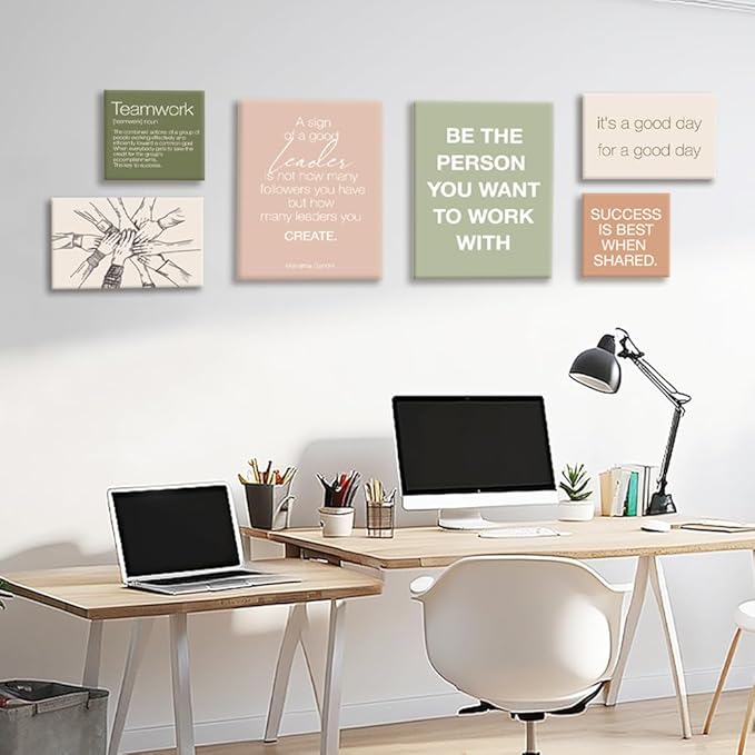 YEOION Office Inspirational Wall Art,Teamwork Motivational Wall Decor for Office,Workplace Canvas Wall Art Set of 6