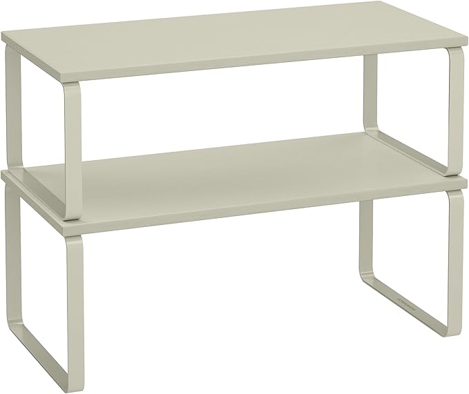 SONGMICS Cabinet Organizer Shelf, Set of 2 Kitchen Counter Shelves, Kitchen Storage, Spice Rack, Stackable, Expandable, Metal and Engineered Wood, Cappuccino Beige UKCS200K01