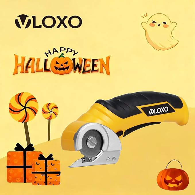 VLOXO Cordless Cardboard Cutter, Electric Scissors for Cardboard with Safety Lock, Power Rotary Scissors Multi-Cutting Tools, Rechargeable Box Cutter Electric for Carpet Leather (Yellow)