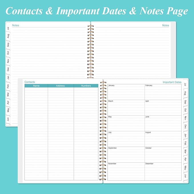 2025-2026 Monthly Planner - 18 Monthly Calendar, October 2025 - December 2026, Two Pages Per Month, 9" x11" Planner with Tabs, Strong Twin-Wire Binding, Inner Pocket, Teal Floral