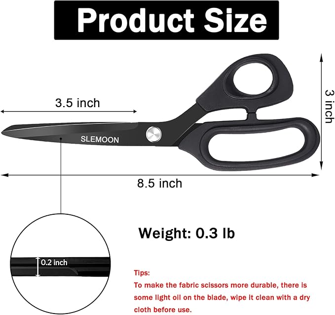 8.5 Inch Tailor Scissors All Purpose, Heavy Duty Premium Stainless Steel Scissors, Comfort Grip Handles for Fabric, Leather, Sewing & Crafting