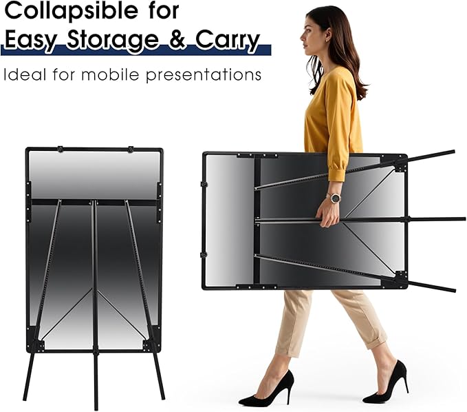 Magnetic Whiteboard Easel, 36"x24" Height Adjustable Dry Erase Board with Stand, Large Aluminium Frame White Board for Teaching, Flipchart Standing Writing Board for Office，Home (Black)