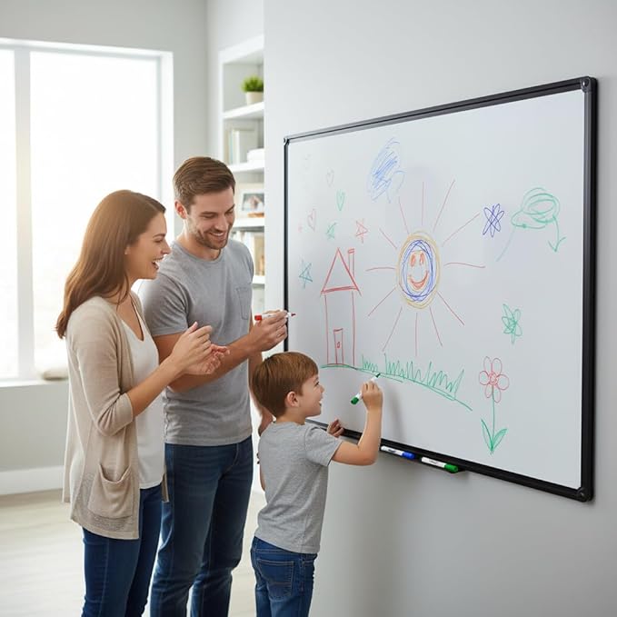 Dry Erase Board for Wall, 48" x 24" Presentation Magnetic Whiteboard with Pen Tray, Wall-Mounted White Board for School, Office and Home, Black Aluminum Frame