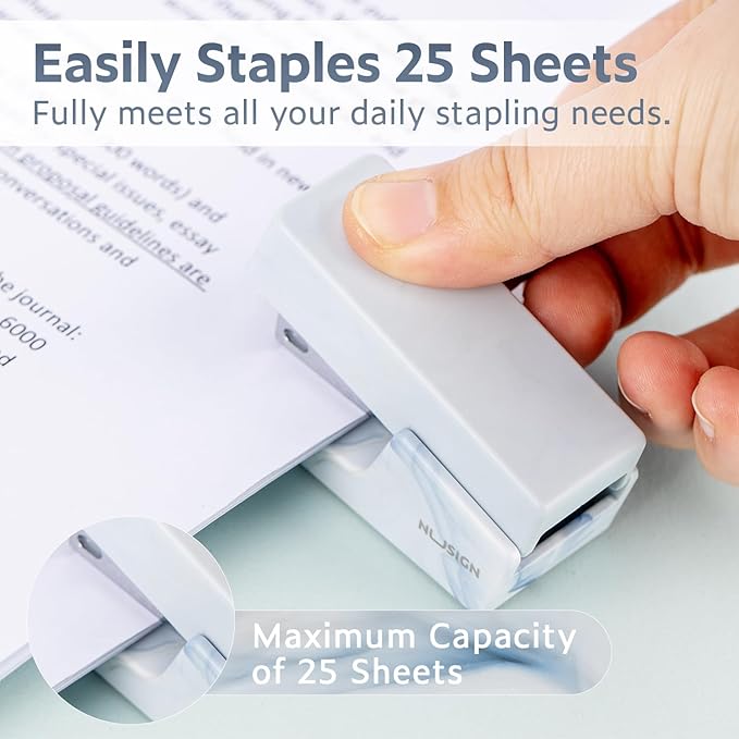 Mini Stapler with 830 Staples, Small Cute Desk Staplers, 25 Sheet Capacity, Fluid Blue