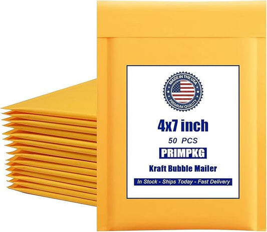Natural Kraft Bubble Mailer Envelopes, Small Bubble Mailers 4x7 Inch, 25 Pack Padded Envelopes, Self-Seal Shipping Envelope,Tear-Resistant Mailing Envelope Padded