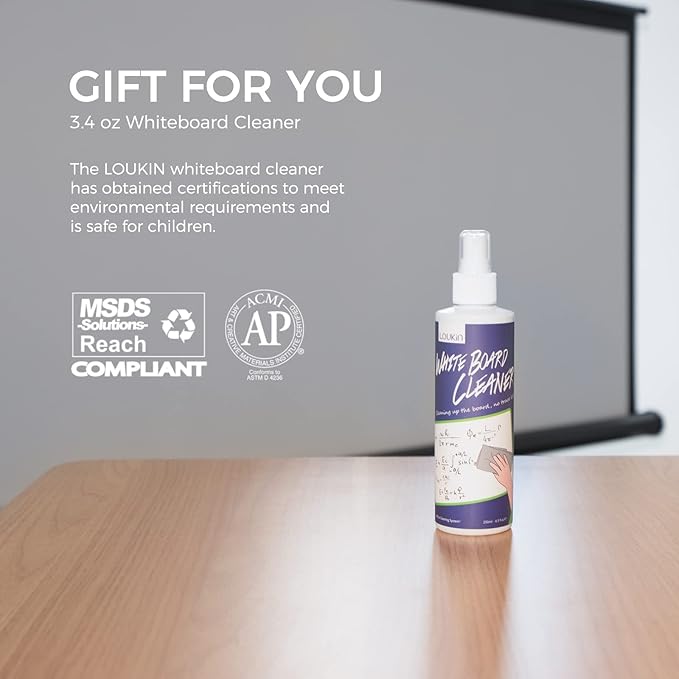 loukin Replaceable Dry Erase Eraser, Magnetic Whiteboard Eraser with 3 Replaceable Felt Pads, 4-in-1 Glass Whiteboard Erasers, 3.4 fl oz Cleaner Included (Gray)