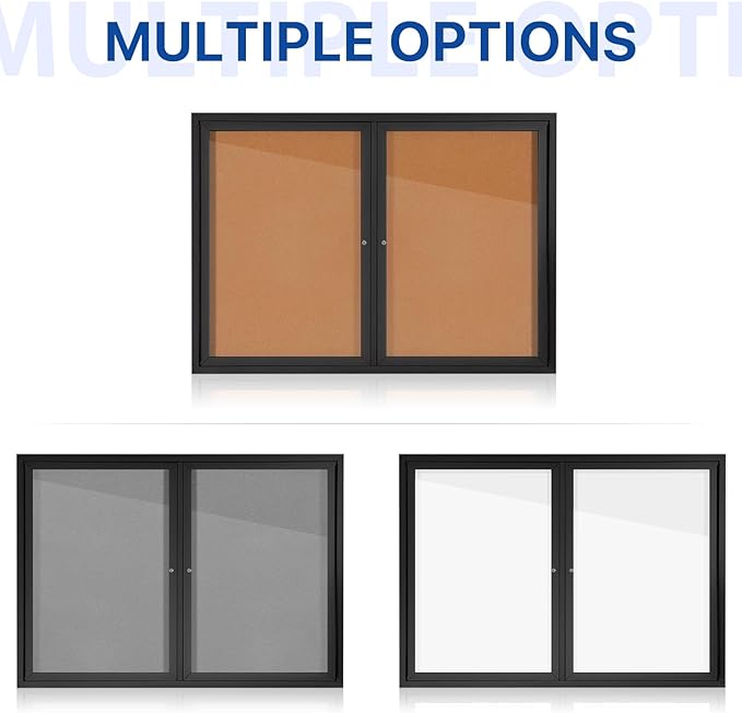 S SWANCROWN Outdoor Bulletin Board Weatherproof 48x36in, Enclosed Bulletin Board Wall Display Case for Office School Commerce, Cork, Black Aluminum Frame