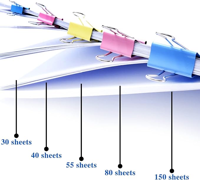 OWLKELA 100 Pcs Colored Binder Clips, Paper Clamps, Paper Binder Clip, Assorted Sizes, Metal Colorful Binder Clips, Ideal for Office, Home and School Supplies