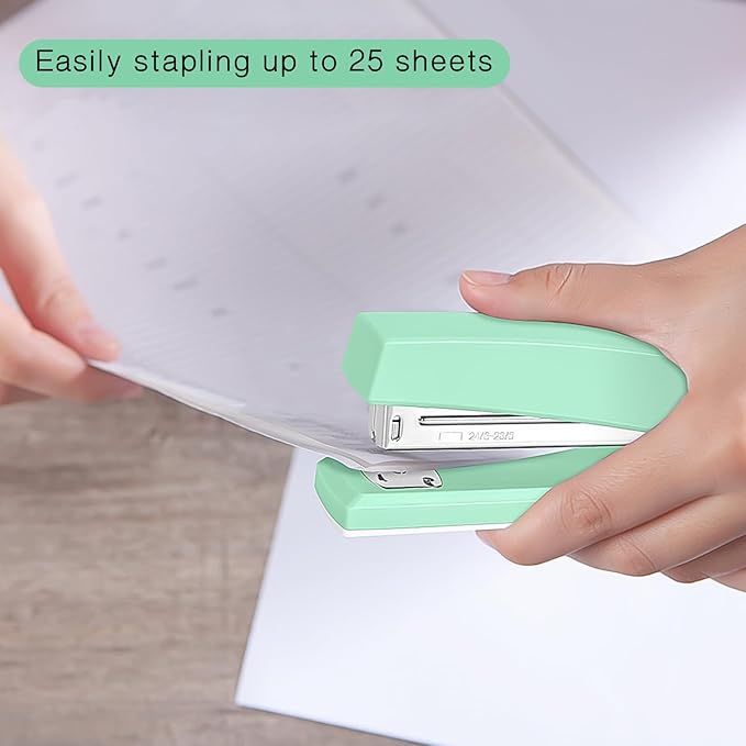 Stapler 25 Sheet Capacity with 1000 Staples and Staple Remover, Staplers for Desk, Non-Slip Office Stapler, Green