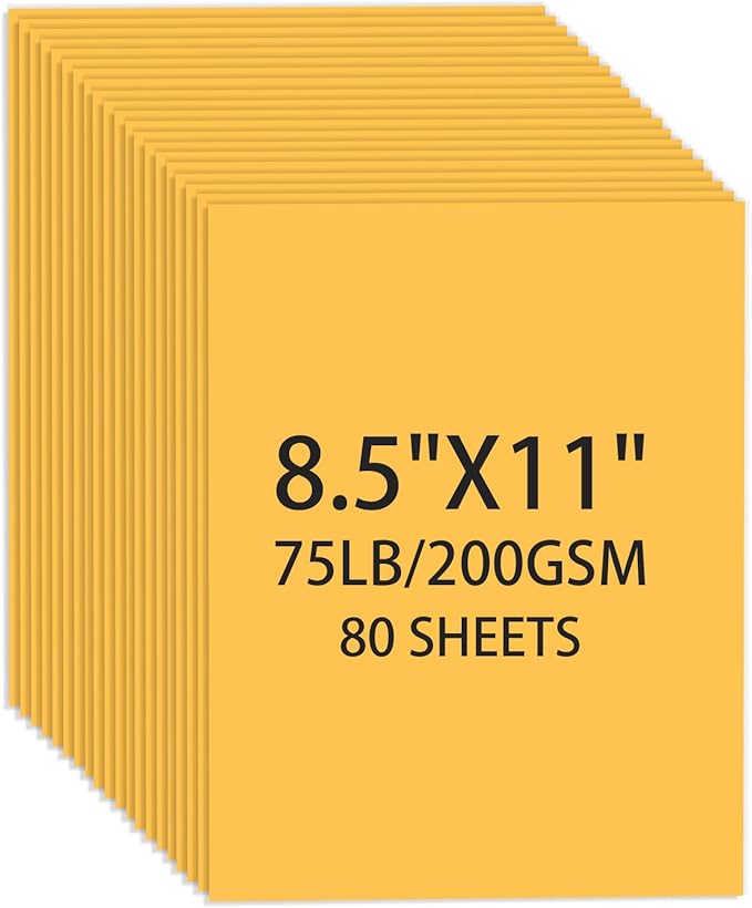 Yellow Cardstock 8.5 X 11, 80 Sheets Card Stock, 75lb/ 200gsm Copy Paper, Cardstock Printer Paper For Art, Drawing, Invitations, DIY Cards, Watercolor, Craft, Construction, School & Office Supplies