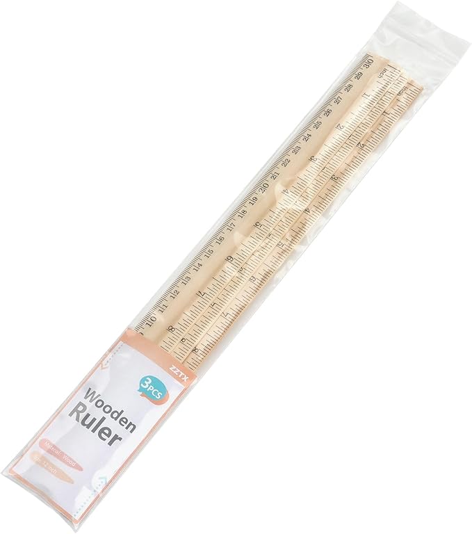 ZZTX 3 Pack Wooden Ruler 12 Inch Rulers Bulk Wood Measuring Ruler for Students Office School Supplies 2 Scale (30 cm)