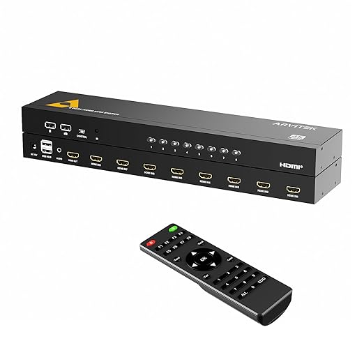 8 Port HDMI KVM Switch 4K@60Hz, 1U Rack Mount, USB Keyboard Mouse Sharing for 8PCs, Independent 3.5mm Audio Output, Includes 8 HDMI Cables, IR Remote, 4 USB 2.0 Hubs, Wired Controller