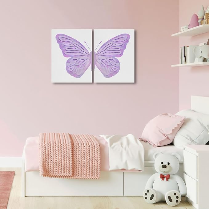 2PCs Purple Butterfly Decorations Aesthetic Canvas Wall Art Classroom Decor Preppy Framed Art Paintings Wall Decor Preppy Stuff Artwork College Apartment Room Home Decor Decorations Posters Prints