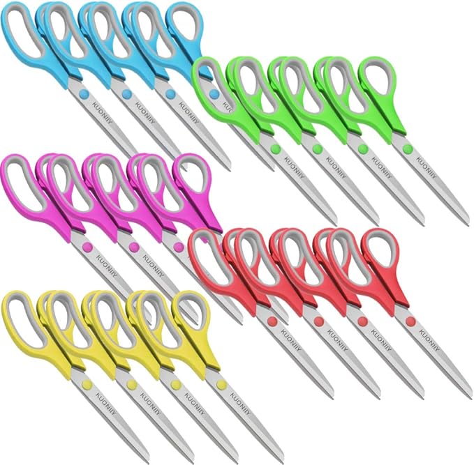 Scissors, Sharp Blade, Ergonomic Handle, Sturdy Scissors for Office, Home, School, Sewing, Fabric, Craft Supplies, 20 Pack, 8 inch