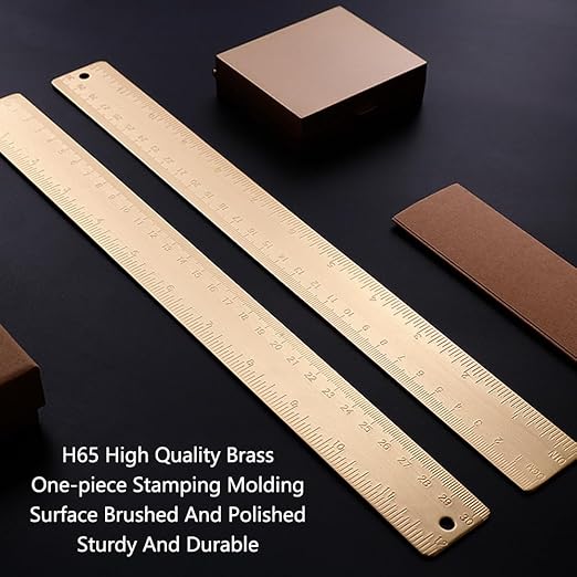 SEIWEI 2Pcs 12inches/30cm Brass Measuring Rulers, Dual Scales Drawing Ruler, Straight Edge Linear Measurement Ruler for Carpenters Architects, Gold