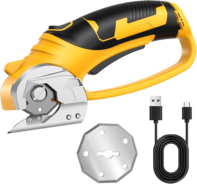 Cordless Electric Fabric Scissors, Cardboard Box Heavy Duty Scissor, Rechargeable Power Rotary Cutter, Leather Sewing Shears, Plastic Packages Carpet Cutter with Blade, 4V, 2000mAh, Type-c