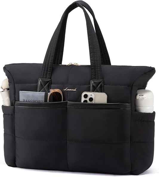 LOVEVOOK Tote Bag for Women,Light Puffer Tote Bag with Multi-pockets,Stylish Carry on Laptop Bags for Daily,Travel,Work,Gym