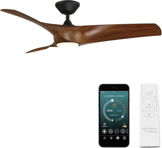 Zephyr Smart Indoor and Outdoor 3-Blade Ceiling Fan 52in Matte Black Distressed Koa with Adjustable CCT 2700K-3000K-4000K-5000K LED Light Kit and Remote Control works with Alexa, iOS or Android App