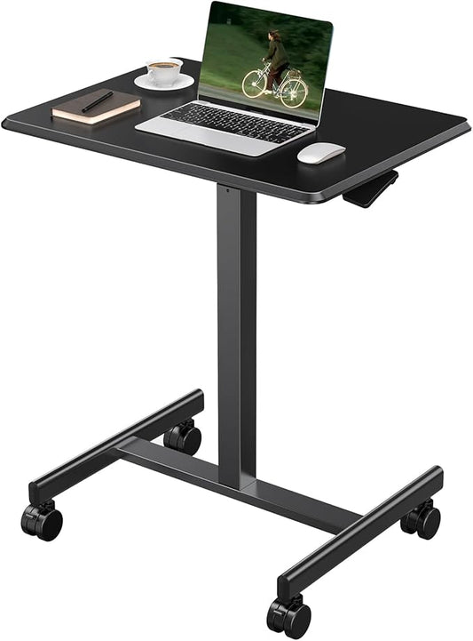 NEWBULIG Rolling Standing Desk Adjustable Height Black, Mobile Standing Desks with Wheels, Portable Table Medical Rolling Computer Cart, Podium Stand with Metal Frame for Teacher Classroom Laptop