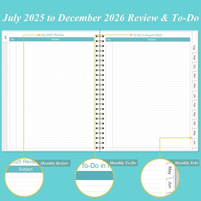 2025-2026 Monthly Planner - 18 Monthly Calendar, October 2025 - December 2026, Two Pages Per Month, 9" x11" Planner with Tabs, Strong Twin-Wire Binding, Inner Pocket, Teal Floral