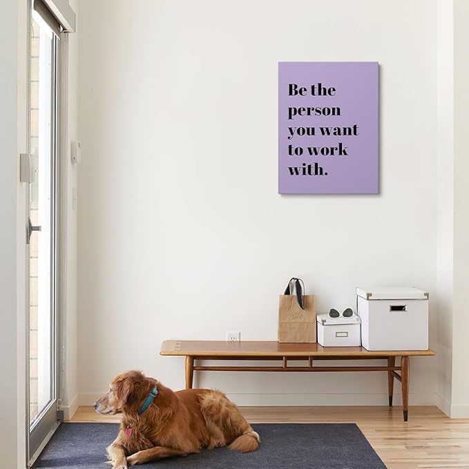 XWELLDAN Be The Person You Want to Work With Inspirational Quote Wall Art Canvas Prints,Team Work Motivational Quotes Wall Art Decor for Home Office Workplace, 11 x 14 Inch, Framed(Purple)