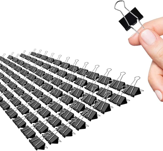 Small Binder Clips, 96 Pack, 3/4 Inch, Standard 19mm, Black, Capacity 0.31 Inch, Fold Clamp, Paper Clips, Office Clips, School & Home Use