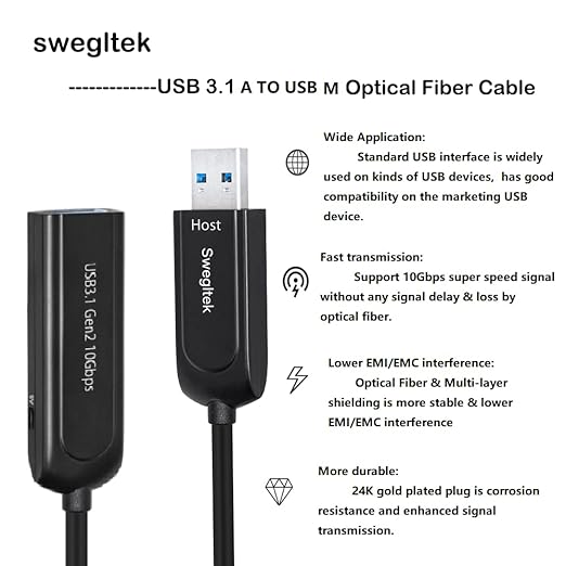 UL CMP/Plenum & CSA FT6 Rated Jacket USB 3.1 Male Female Extension Cable 65FT Fiber Optical 10Gbps Compatible with Windows Mac OS,Linux,Industrial Camera Machine Vision,Camera,Gaming…
