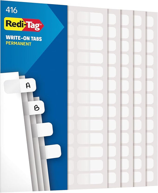 Redi-Tag, RTG31010, Permanent Stick Write-On Index Tabs, 416 / Pack, White, (Pack of 1)