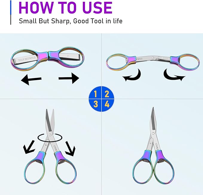2Pcs Rainbow Folding Scissors,Portable Stainless Steel Telescopic Cutter, Safety Foldable Pocket Badge Small Scissors for Home, Office, Craft, Sewing, Nurse Accessories, Travel