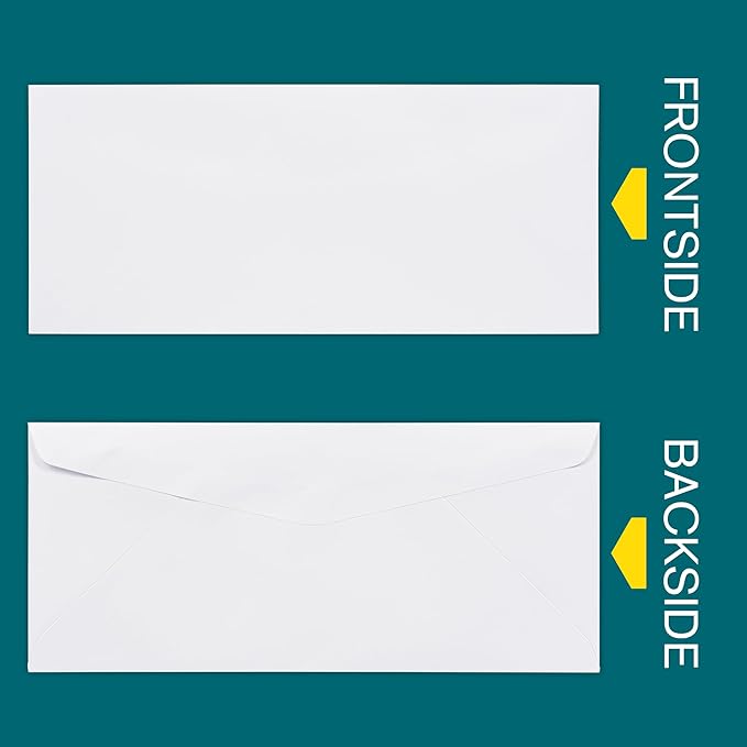 #10 Business Envelopes, 500 Count, Mailing Envelopes, 4 1/8 x 9 1/2 Inch Size, Gummed Flap Envelopes Letter Size, 24 LB Paper - Bright White Color