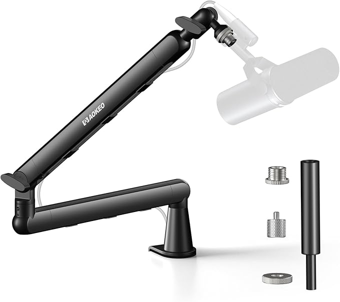 Microphone Arm,Aokeo AK-55 Desk Low Profile Adjustable Mic Boom Arm Stand,Suitable For Blue Yeti,Snowball iCE, HyperX QuadCast,SoloCast,Elgato Wave,Etc