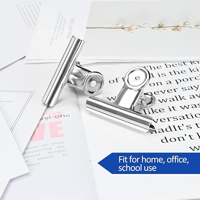 20 Pack Large Metal Hinge Clips 2 Inches Bull Hinge Paper Clips for Crafts, Photo, Drawing, Food Bags at Home, Office, School, Shop - Silver, 51mm