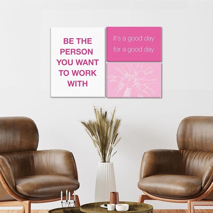 YEOION Inspirational Office Wall Art for Women,Motivational Teamwork Wall Decor for Office,Pink Postive Quote Workplace Canvas Wall Art for Set of 6