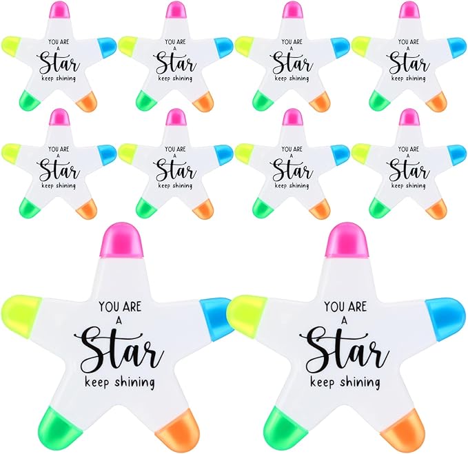 10 Pcs Star Pen Inspirational Christmas Gifts for Coworkers Students from Teacher Highlighters Brush Tip 5 Colors Markers Multicolor You're a Star Gifts Bulk for Office Supplies