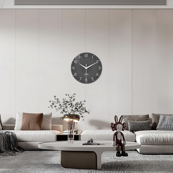 XNM Large Decorative Clocks Battery Operated 20 Inch Dark Grey Wall Clock for Office Round Non Ticking Wall Clock Silent