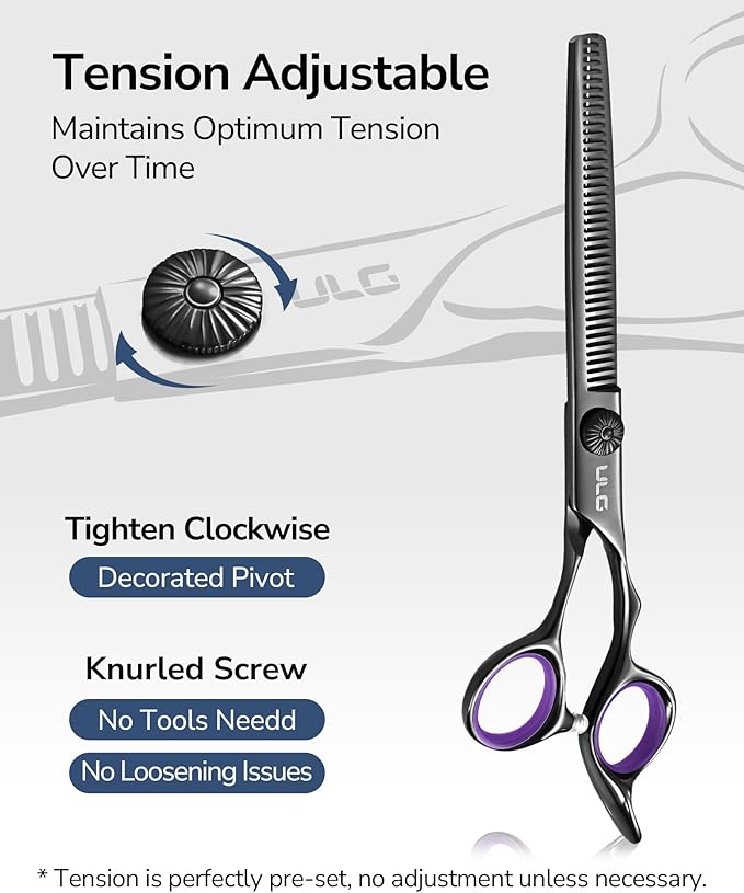 ULG Hair Cutting Scissors Shears Set, 7.5 Inch Professional Barber Thinning Scissor, Hairdressing Texturizing Edge Razor, Comb, Clips, 8 Pcs Stainless Steel Haircut Kit for Salon & Home (Black)