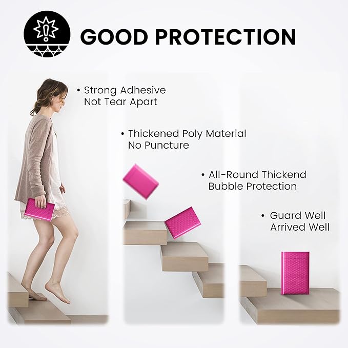 Fuxury Bubble Mailers 4x8" 100 Pack Pink Bubble Mailers Usable Size 4x7” Small Padded Envelopes Waterproof Mailing Envelopes Bubble Padded