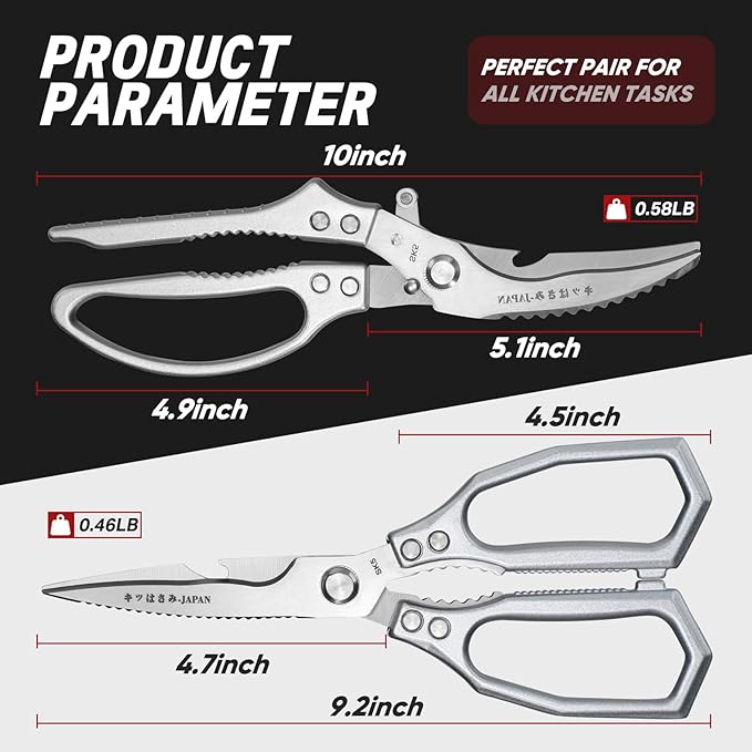 TIVOLI Kitchen Scissors Set Silver,Japanese Stainless Steel Kitchen Shears for Food, Heavy Duty Poultry Shears, Food Scissors for Meat,Chicken Bones and Turkey,Ideal Gift