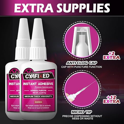 Super Glue Liquid for Plastic Ceramic Aquarium, 113.6 Gram Medium Thick All Purpose Clear Cyanoacrylate Adhesive, Heavy Duty CA Glue for Wood 3D Print Model Shoe Leather Glass Metal Rubber Craft